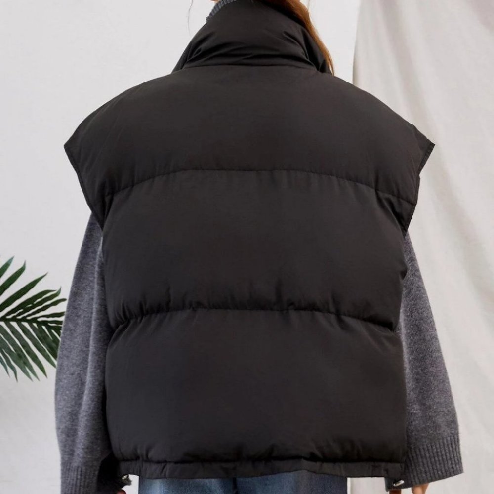 Zip up Drawstring Hem Puffer vest Coat Comfy winter - Picture 9 of 10
